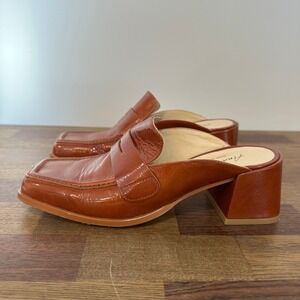 Ana Palma Womens Loafer Mules 6.5 Leather Cognac Brown Penny Heel Slip On Spain